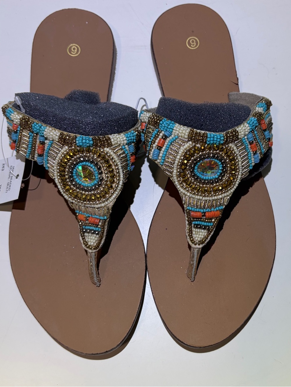 NWT Multi Color Beaded Embellished Glamorous Thong Sandals - Size 9